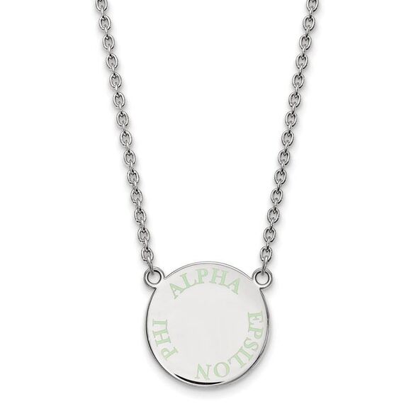 Sterling Silver Alpha Epsilon Phi Small Lt Green Enamel Necklace - Picture 1 of 4